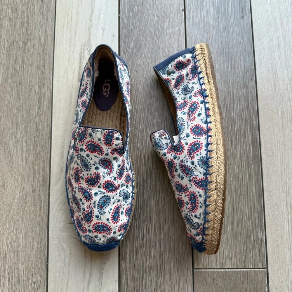 UGG Blue Espadrille Slip-Ons with Floral Print